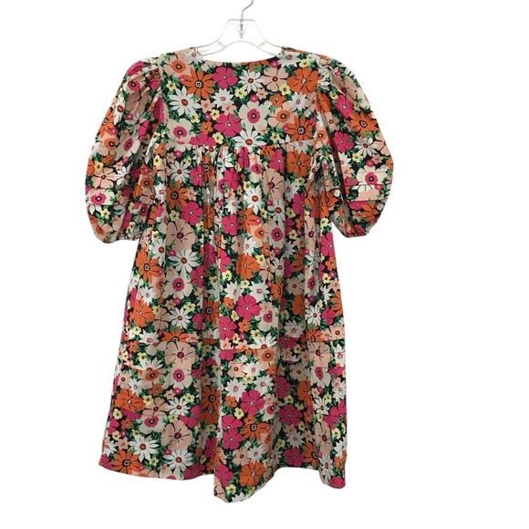 Karlie Poppy Cotton Dress Multicolor Floral Dress Size Small Puff Sleeve V Neck - Picture 2 of 4